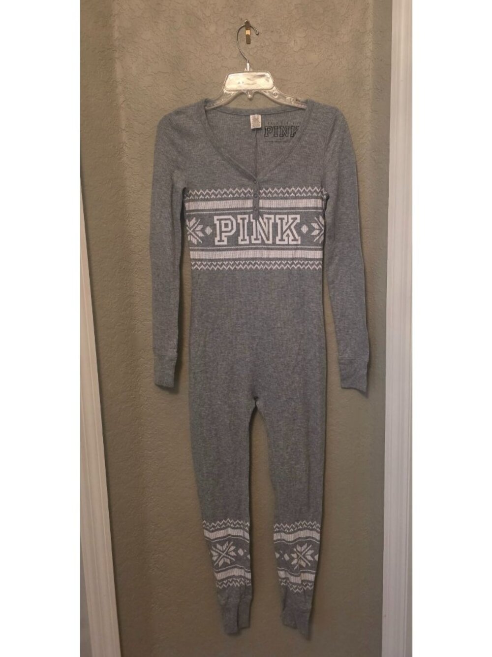 Victoria's Secret PINK Gray Thermal One Piece Sleep Romper size Small - EUC